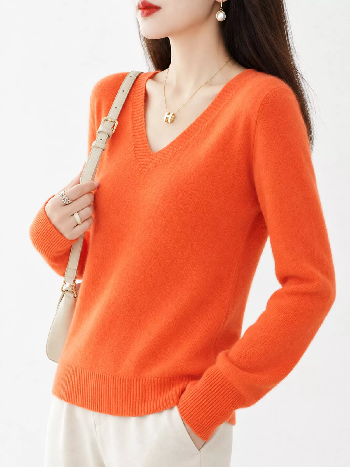 V-Neck Solid Color Sweater