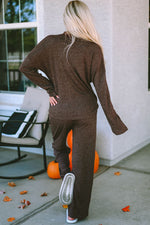 Buttoned Long Sleeve Top and Long Pants Lounge Set - Ladyez