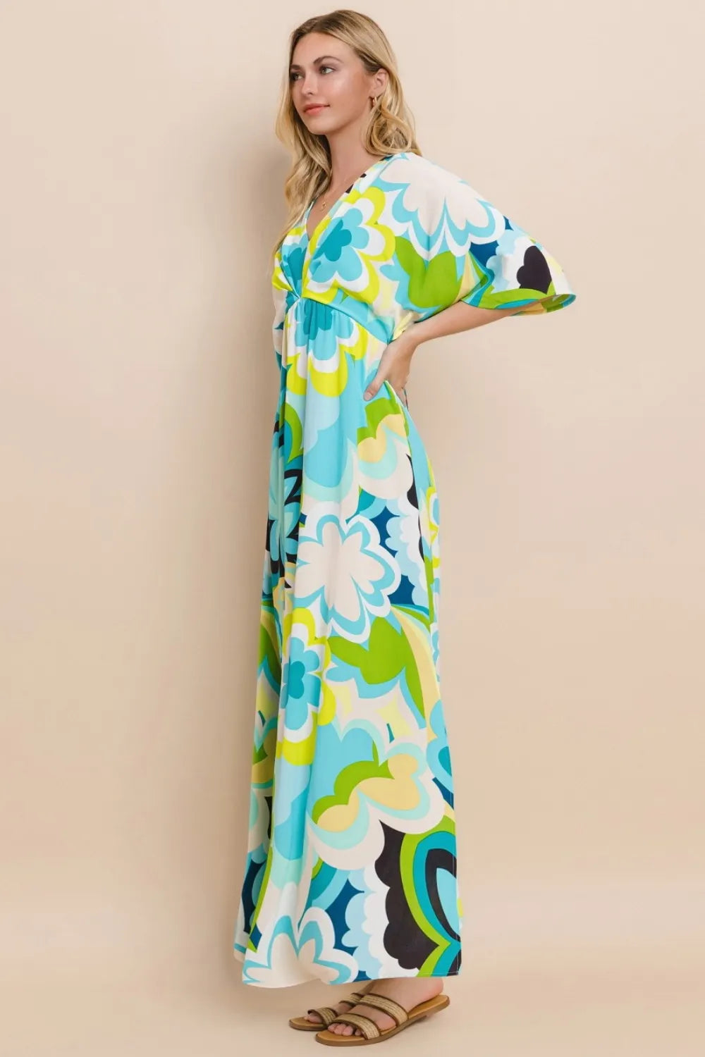 ODDI Floral Printed Slit Maxi Dress - Ladyez