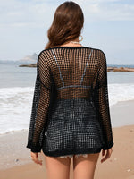 Openwork Dropped Shoulder Long Sleeve Cover-Up - Ladyez