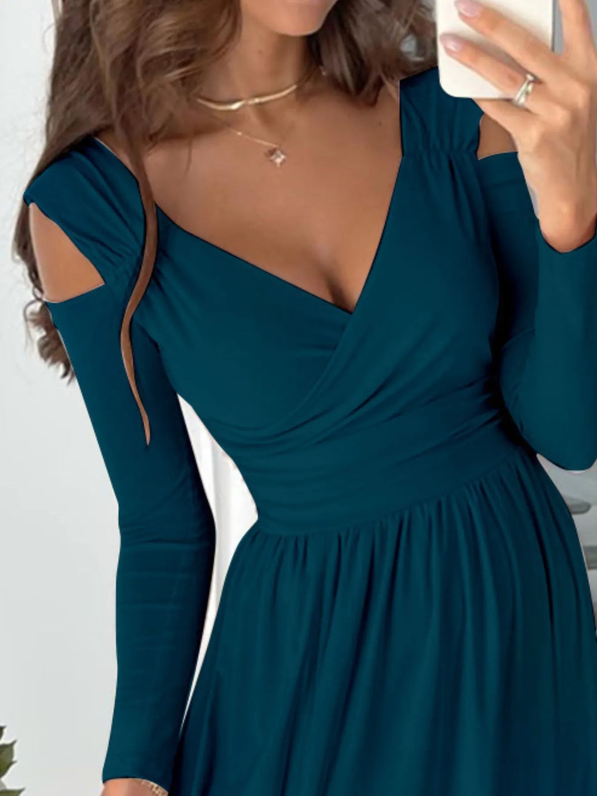 Full Size Slit Surplice Cutout Long Sleeve Maxi Dress Plus Size - Ladyez
