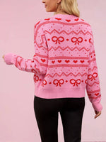 Bow and Heart Pattern Knit Cardigan