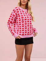 Heart & Diamond Pattern Long Sleeve Sweater