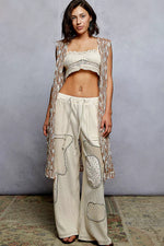POL Metal Button Down Crochet Sleeveless Longline Cardigan