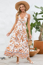 Printed V-Neck Wide Strap Dress - Ladyez