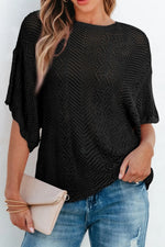 Scallop Edge Half Sleeve Pointelle Knit Top