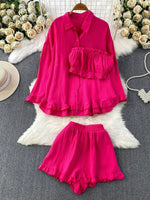 Tube Top & Long Sleeve Shirt & Shorts 3 Piece Set