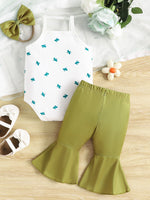 Children's Printed Bodysuit & Flare Leg Pants & Headband 3-Piece Set