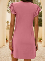 V-Neck Ruffled Cap Sleeve Mini Dress