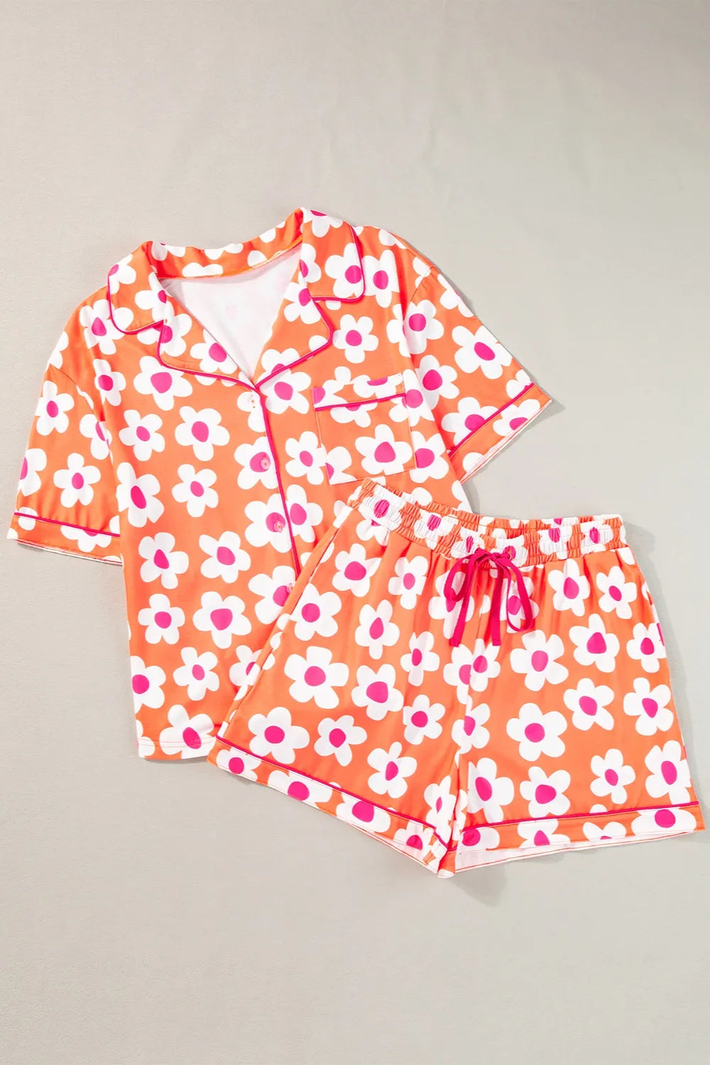 Pocketed Flower Half Sleeve Top and Shorts Lounge Set - Ladyez