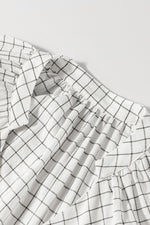 Frill Plaid Notched Balloon Sleeve Mini Dress - Ladyez
