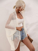 Openwork Open Front Longline Cover Up - Ladyez