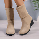 Round Toe Wedge Boots - Ladyez