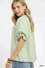 Umgee Gingham Puff Sleeve Babydoll Blouse
