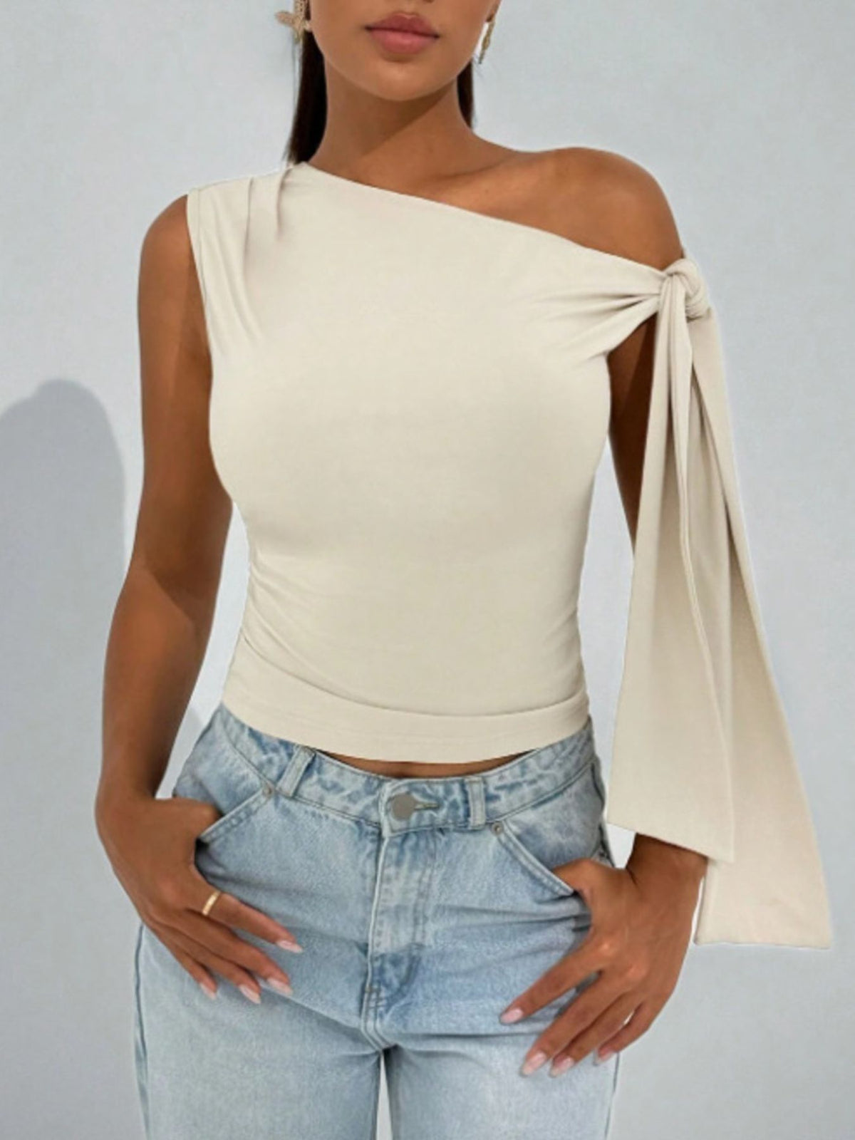 One-Shoulder Tie Detail Top