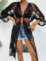 Lace Open Front Longline Cover-Up - Ladyez
