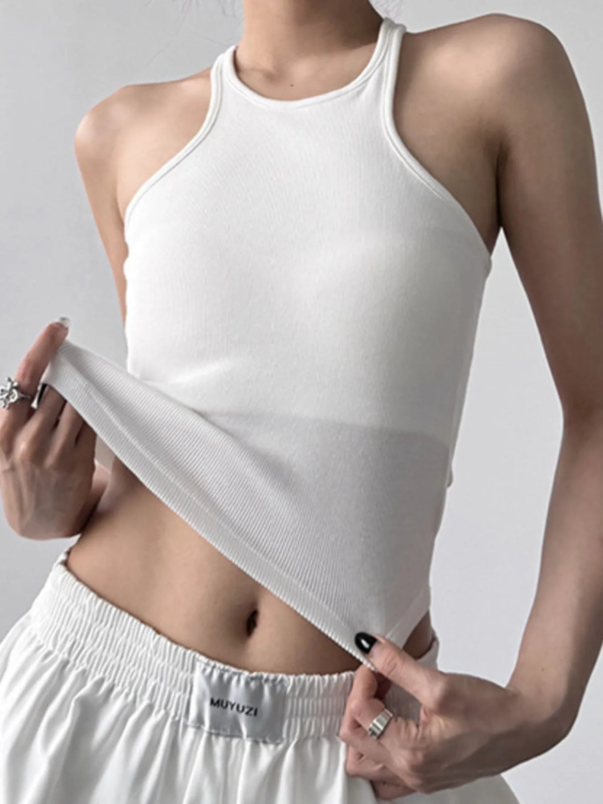 Ribbed Round Neck Crop Tank Top - Ladyez