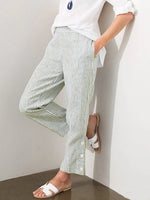 Full Size Striped Side Button Detail Pants Plus Size