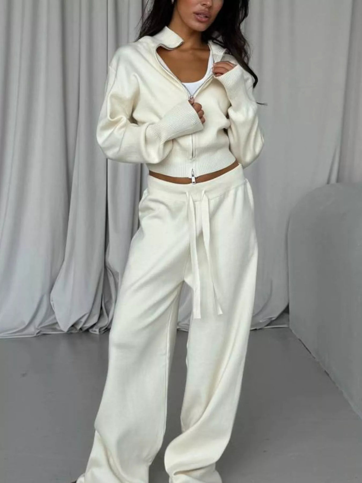 Zip-Up Outerwear andDrawstring Pants Set