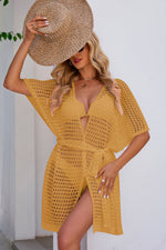 Openwork Tie Waist Cover Up - Ladyez
