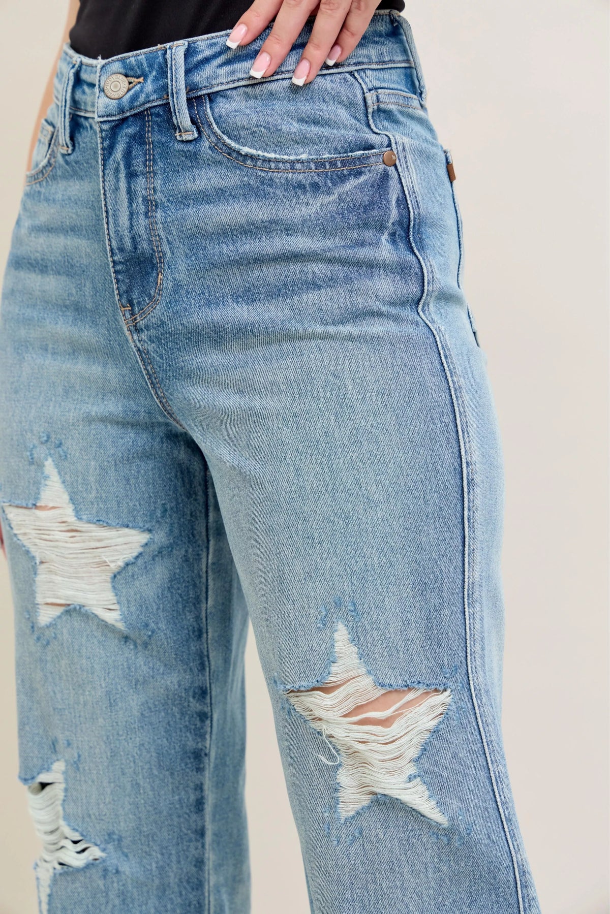 Judy Blue Full Size High WaistRigid Magic Star Shaped Destroy 90's Straight Jeans Plus Size