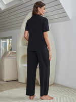 Short Sleeve Shirt, Bralette, and Pants Lounge Set - Ladyez
