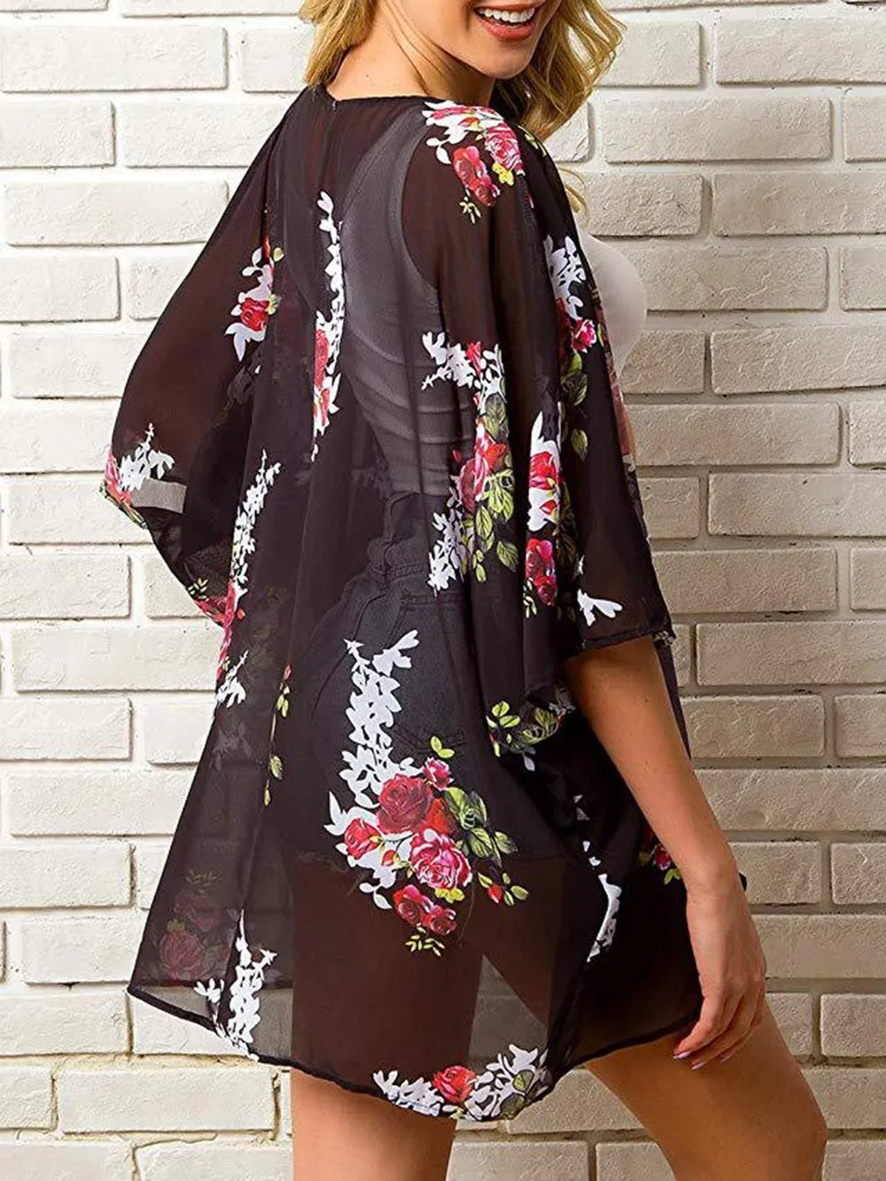 Open Front Half Sleeve Cover-Up - Ladyez