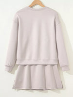 Solid Color Drop Shoulder Pullover and Drawstring Mini Skirt 2pcs Outfit