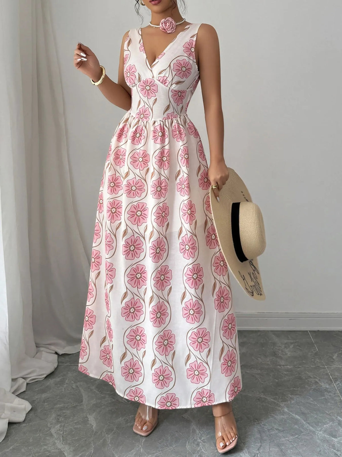 Floral Print Sleeveless Maxi Dress - Ladyez