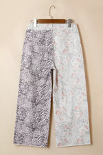 Floral and Leopard Print Wide-Leg Jeans