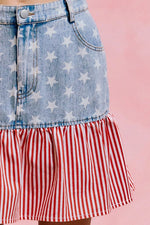 SO ME Stars And Stripes Fit And Flare Denim Mini Skirt