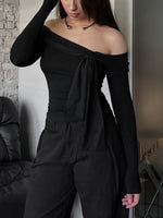 Off-Shoulder Tie-Front Long Sleeve Blouse