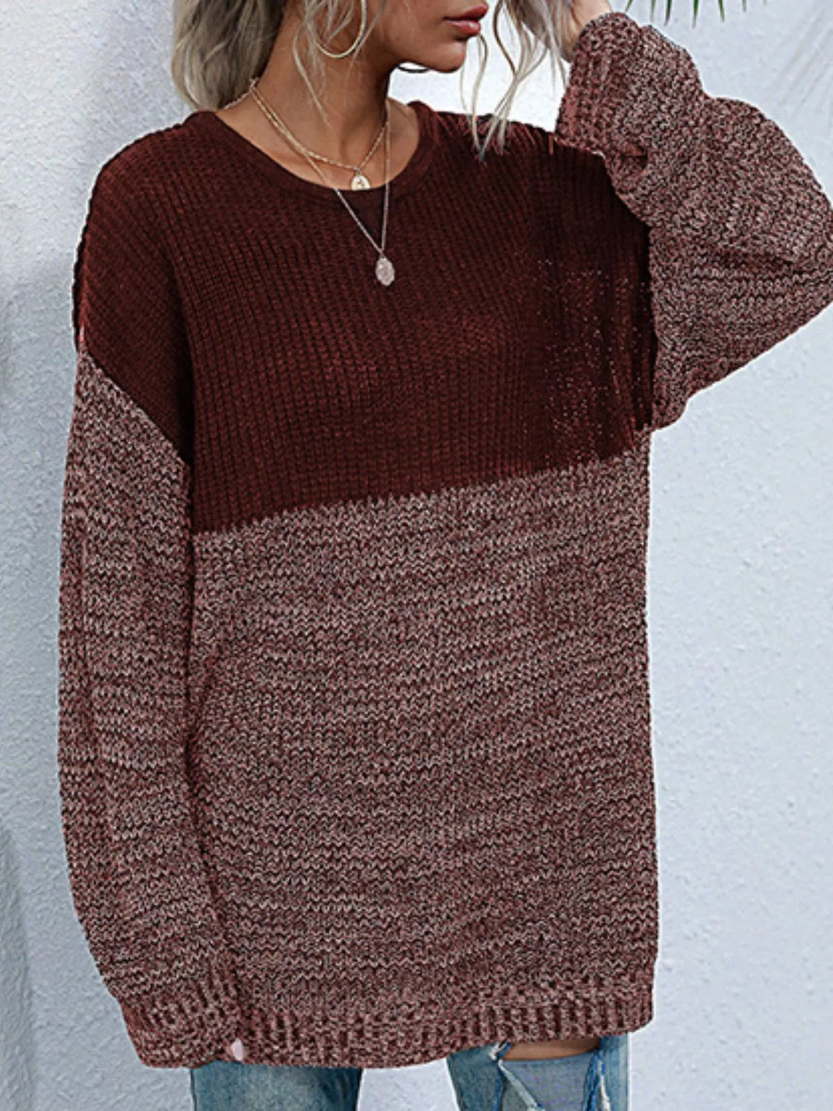 Color Block Long Sleeve Oversized Sweater