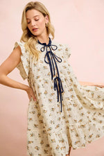 BiBi Floral Multi-tierd Dress With Ruffles And Front Tie