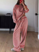 Striped Round Neck Top and Pants Set