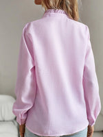 Striped Ruffle Detail Button-Up Blouse - Ladyez