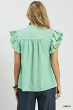 Umgee Ruffled Striped Cap Sleeve Top