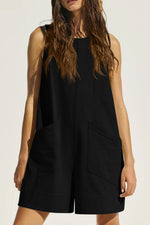 Lovelet Round Neck Sleeveless Romper with Pockets - Ladyez