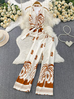 Printed Sleeveless Top and Wide Leg Pants Set