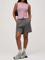 Ribbed Button-Front Sleeveless Tank