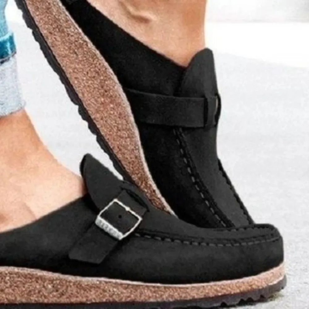 Round Toe Low Heel Buckle Loafers - Ladyez