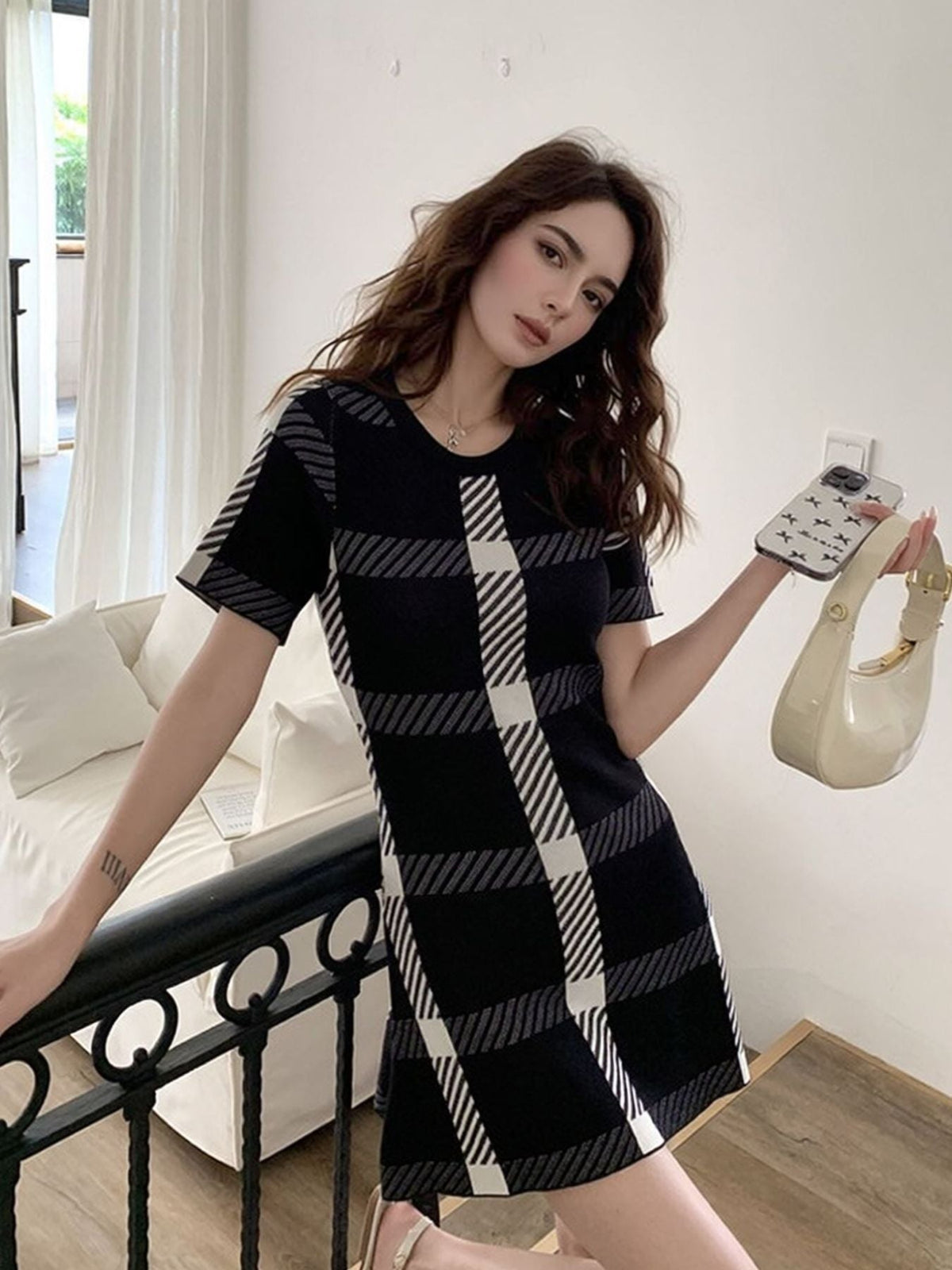 Plaid Short Sleeve Mini Dress