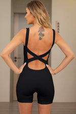 Crisscross Wide Strap Active Romper - Ladyez