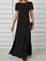 Full Size Round Neck Short Sleeve A-Line Maxi Dress Plus Size - Ladyez