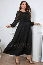 Honey Melo Apparel Plus Size Embroidery Round Neck Long Sleeve Maxi Dress - Ladyez