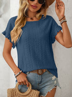 Mandy Eyelet Round Neck Short Sleeve Top - Ladyez