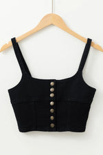 Acid Wash Buttoned Cropped Slim Denim Tank Top
