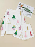Christmas Tree Round Neck Top and Shorts Set