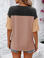 Mandy Color Block Round Neck Half Sleeve T-Shirt - Ladyez
