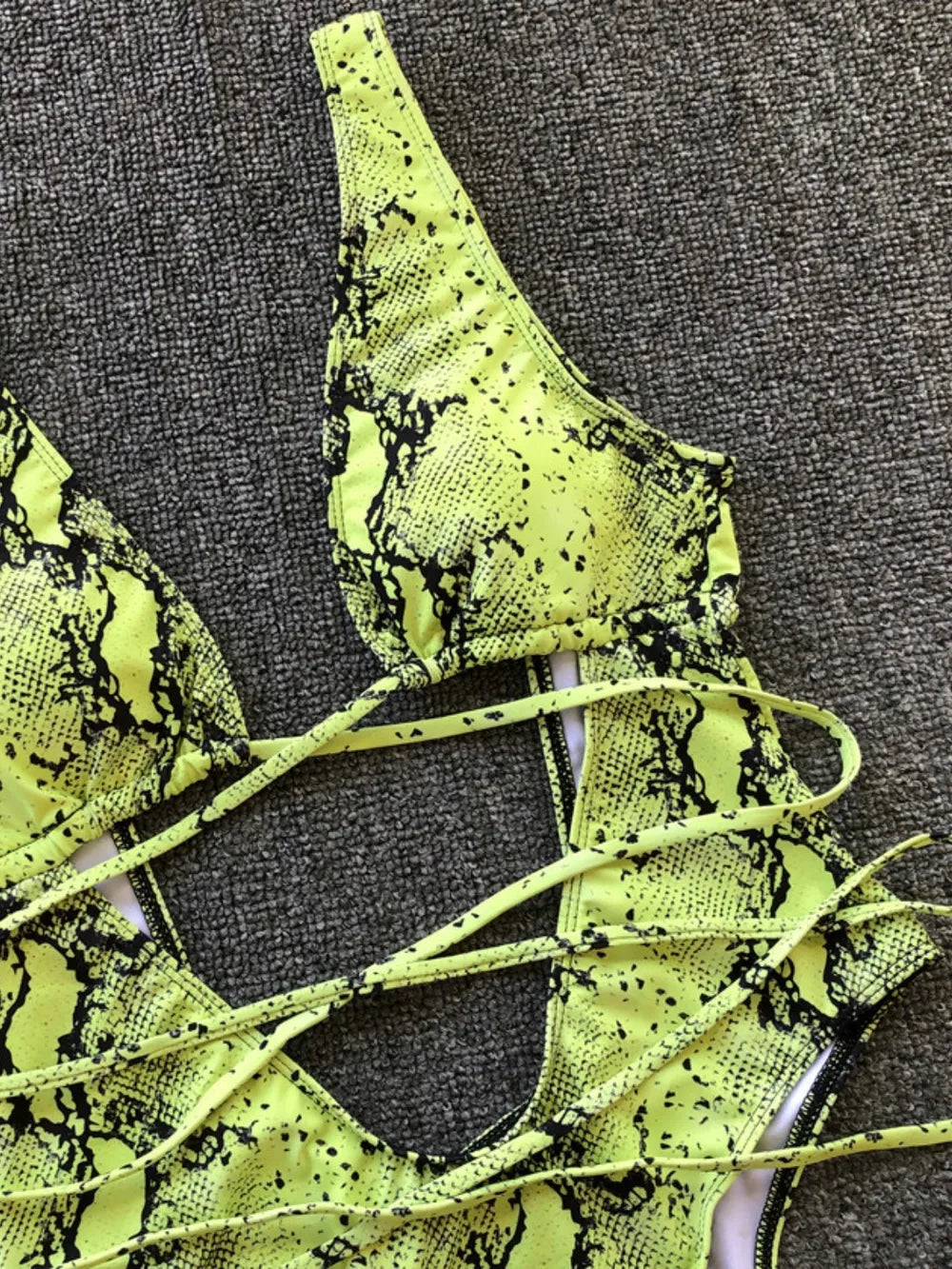 Lace-Up Backless Plunge One-Piece Swimwear - Ladyez